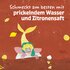Illustration with character and text “tastes best with sparkling water and lemon juice”